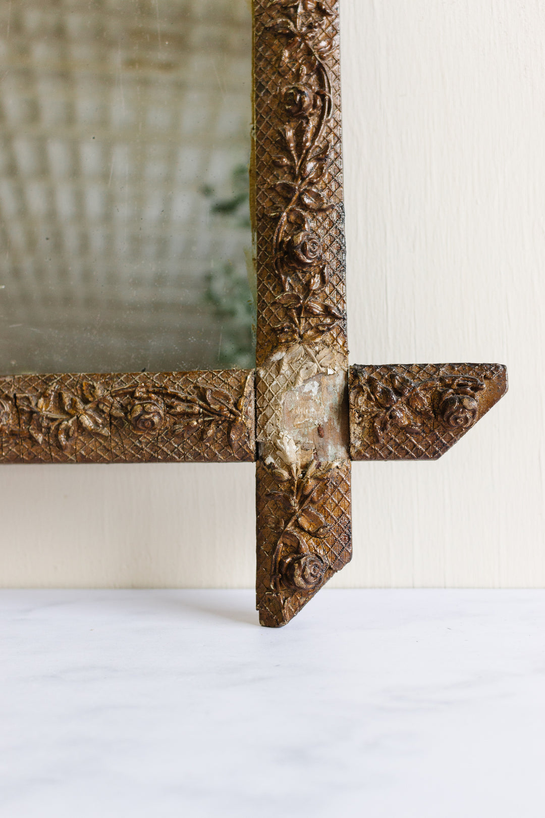 19th century French gilt wood & plaster cross frame mirror