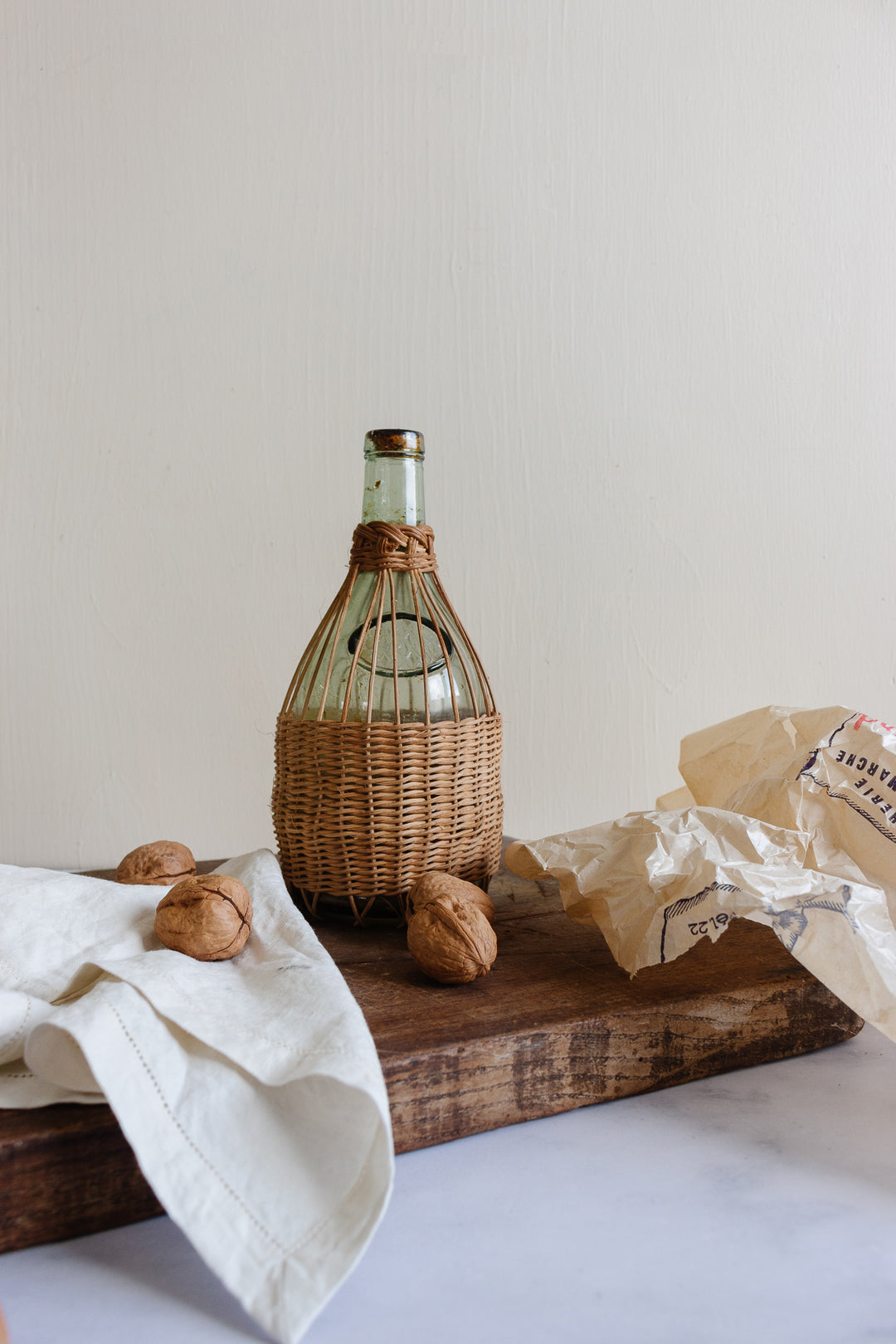 vintage French wicker wrapped bottle