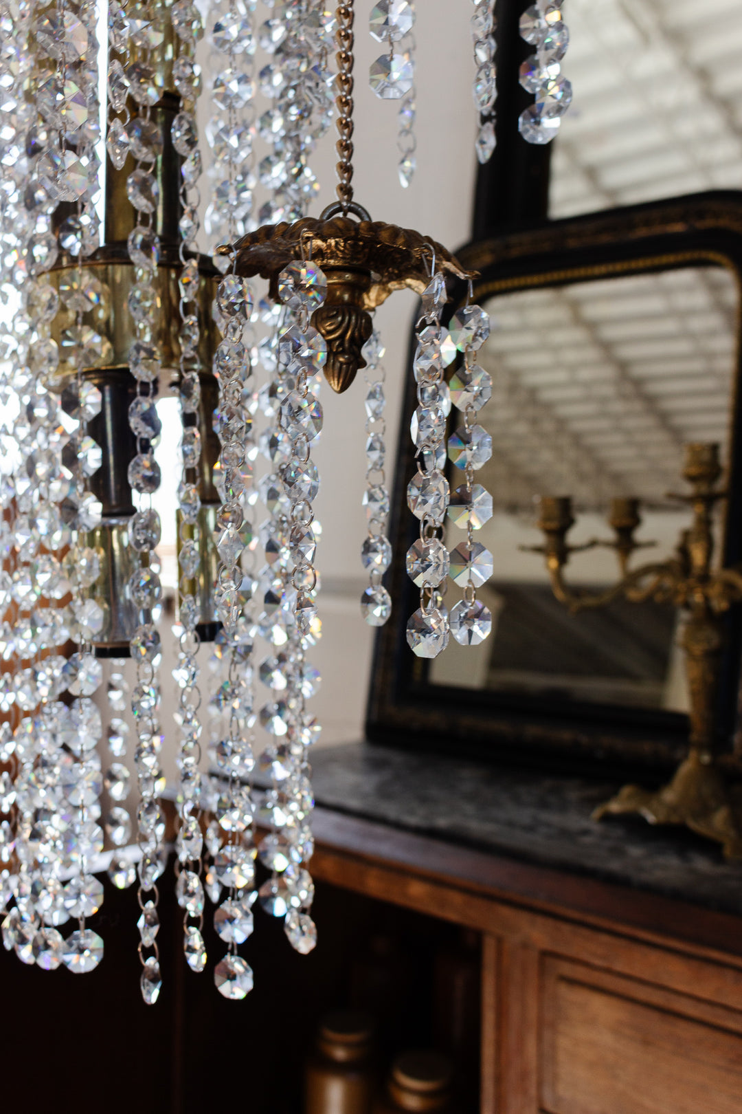 vintage spiral cascade crystal and brass waterfall chandelier