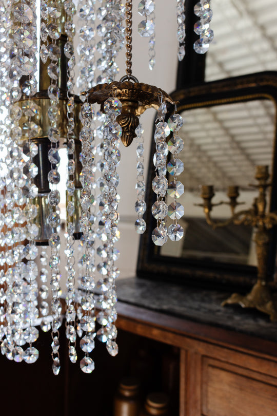 vintage spiral cascade crystal and brass waterfall chandelier