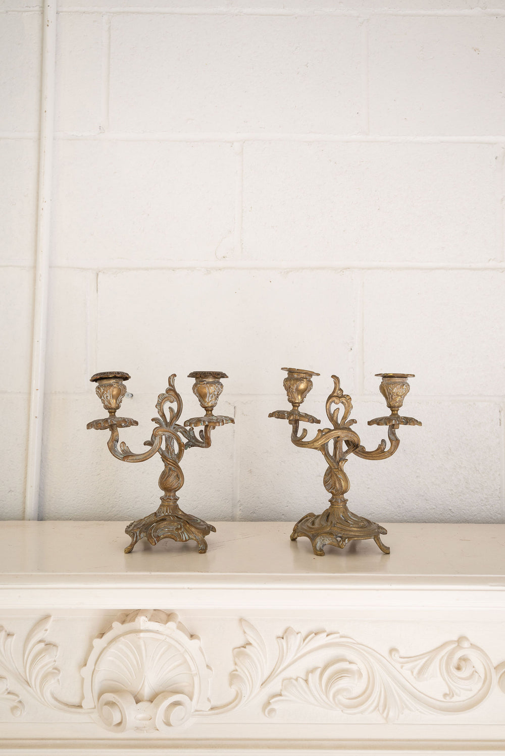 vintage french woven vine art nouveau brass candelabra pair