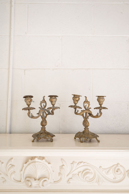 vintage french woven vine art nouveau brass candelabra pair