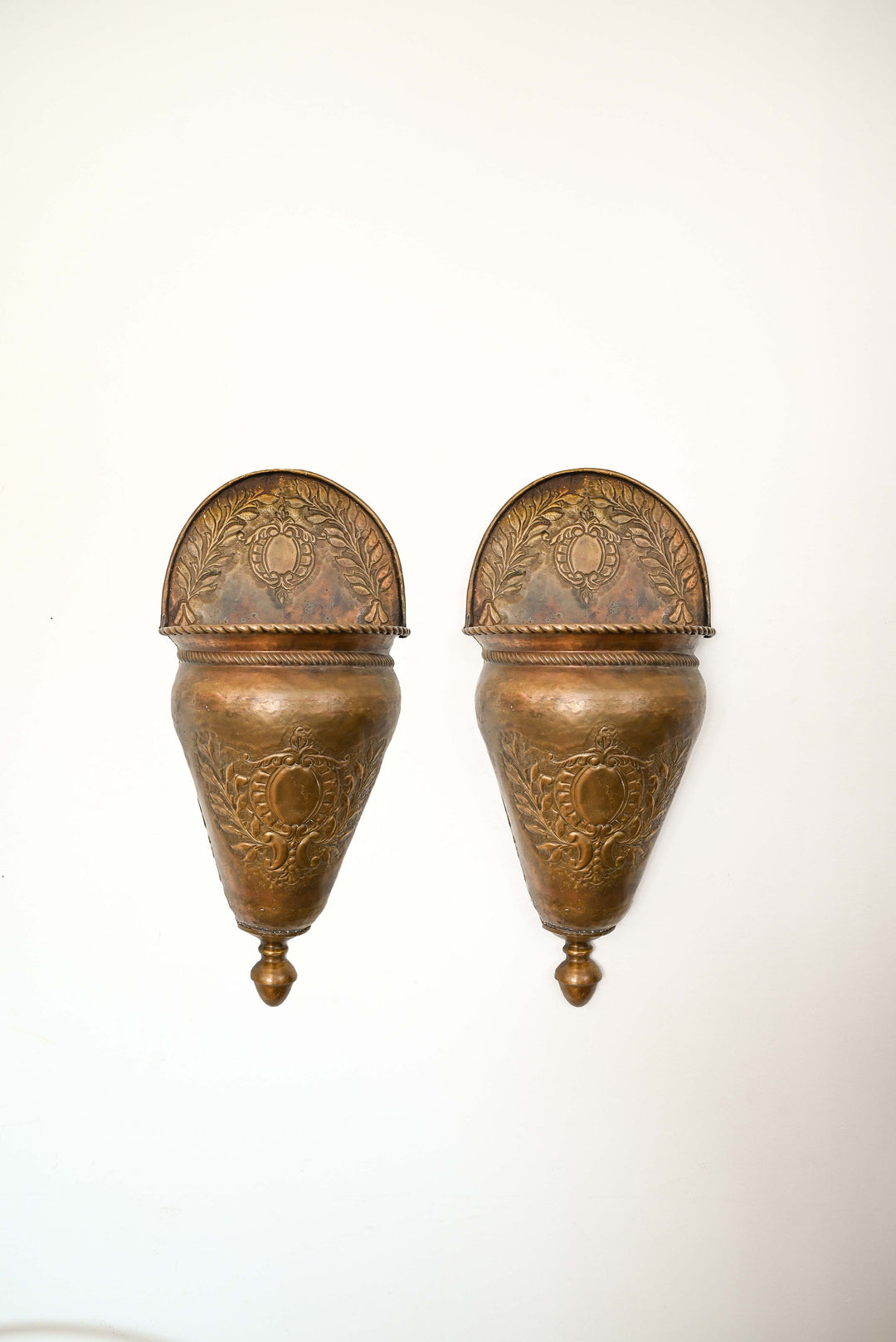 vintage large brass wall planters or pockets