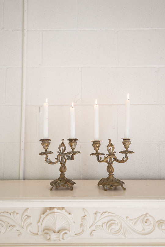 vintage french woven vine art nouveau brass candelabra pair