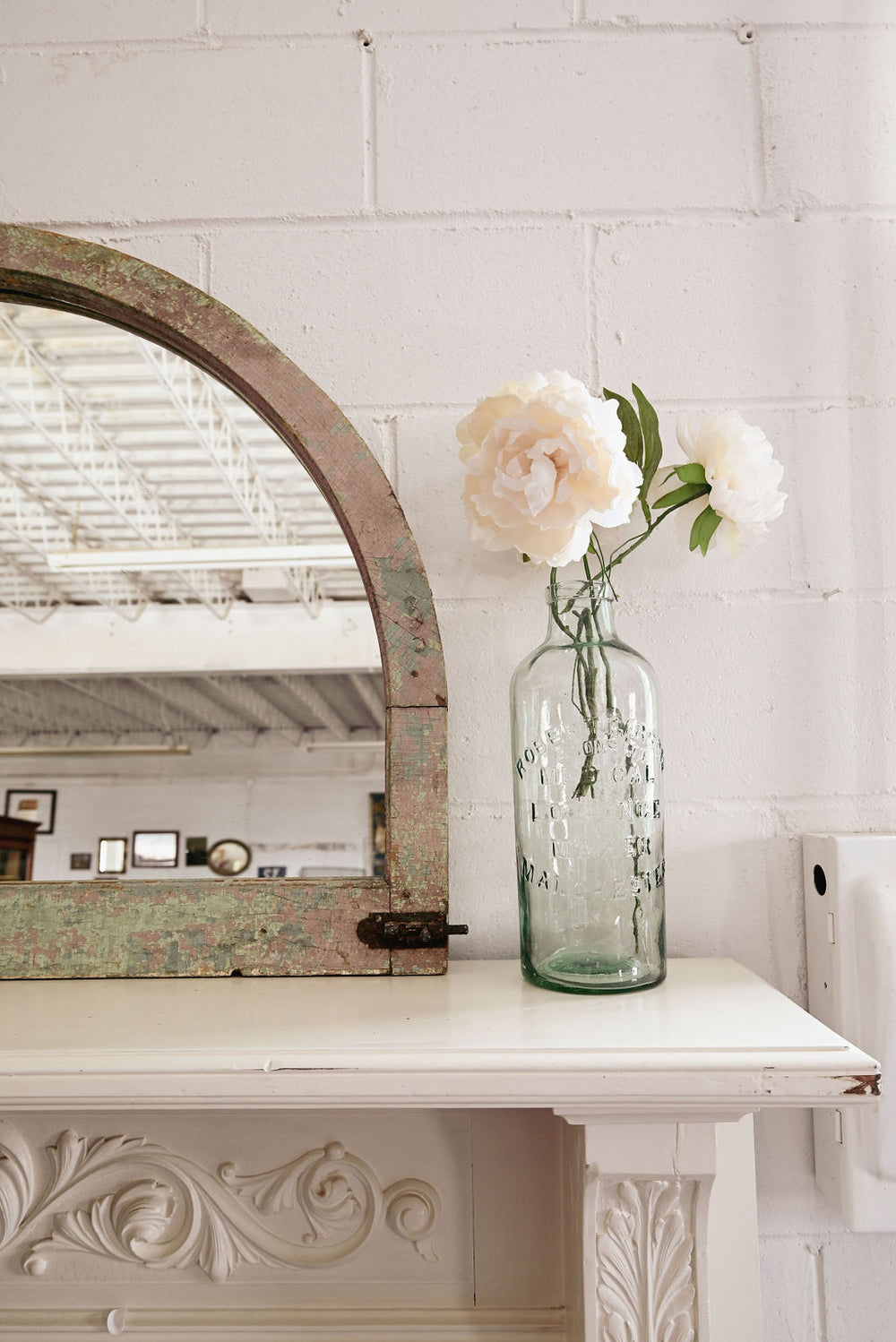 antique farmhouse wood framed mirror