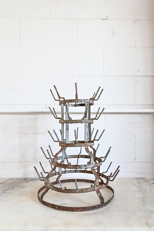 vintage french zinc bottle drying rack