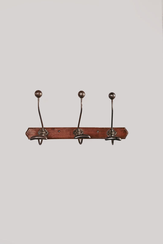 vintage french wood and metal coat hooks