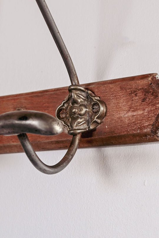 vintage french wood and metal coat hooks