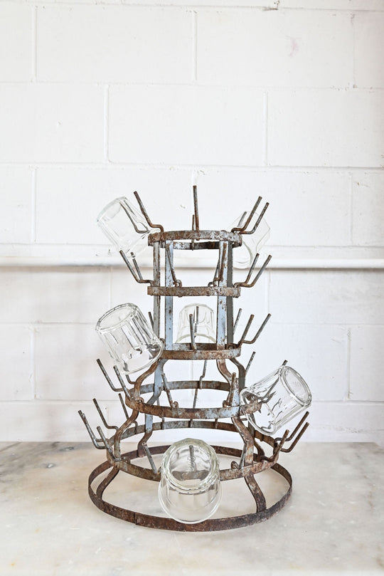 vintage french zinc bottle drying rack
