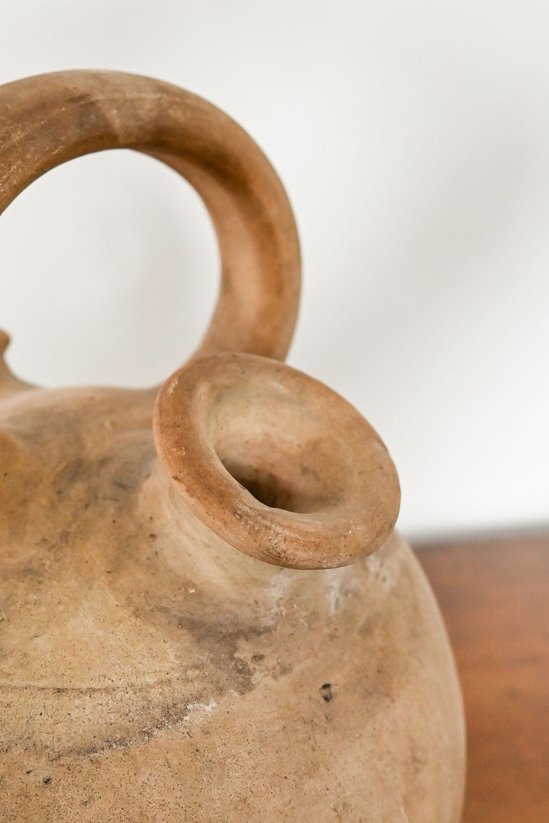 antique European stoneware oil vessel