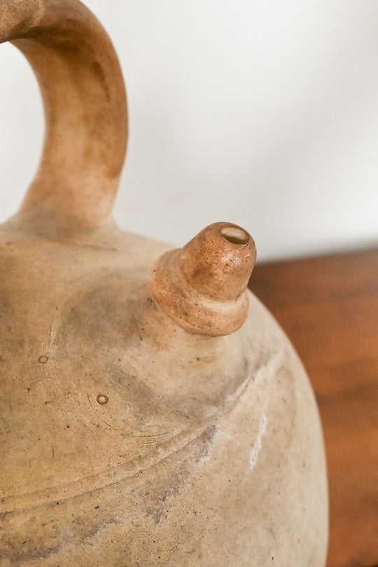 antique European stoneware oil vessel