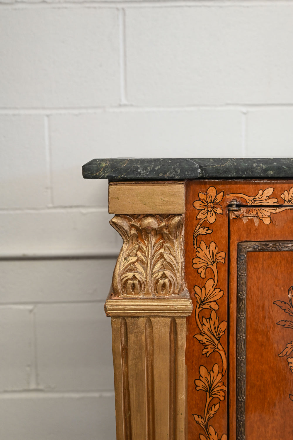vintage italian marble topped commode with inlaid wood