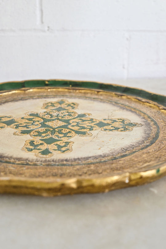 vintage italian round florentine tray