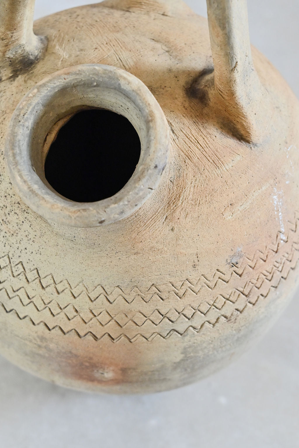 antique European stoneware oil vessel