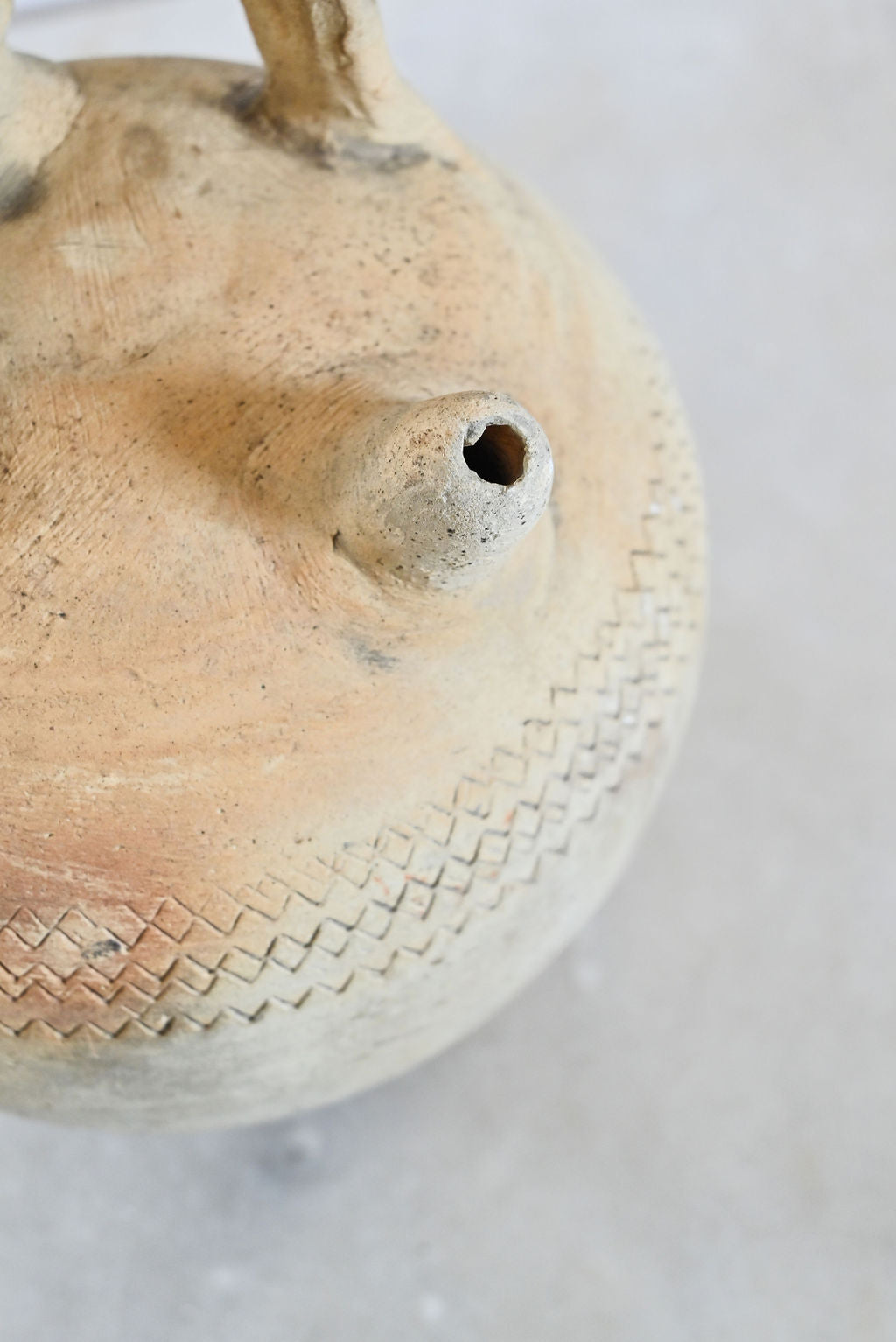 antique European stoneware oil vessel