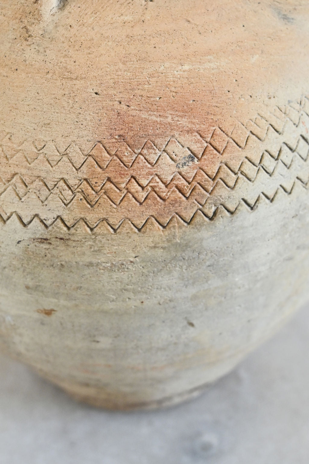 antique European stoneware oil vessel