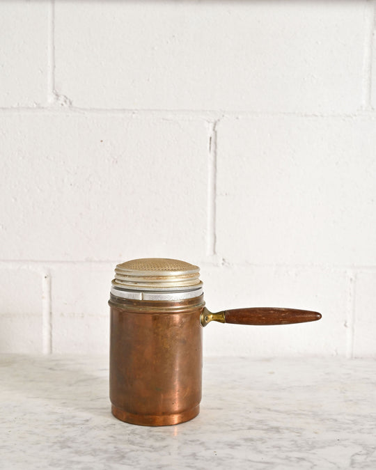 antique copper and aluminum sugar sifter