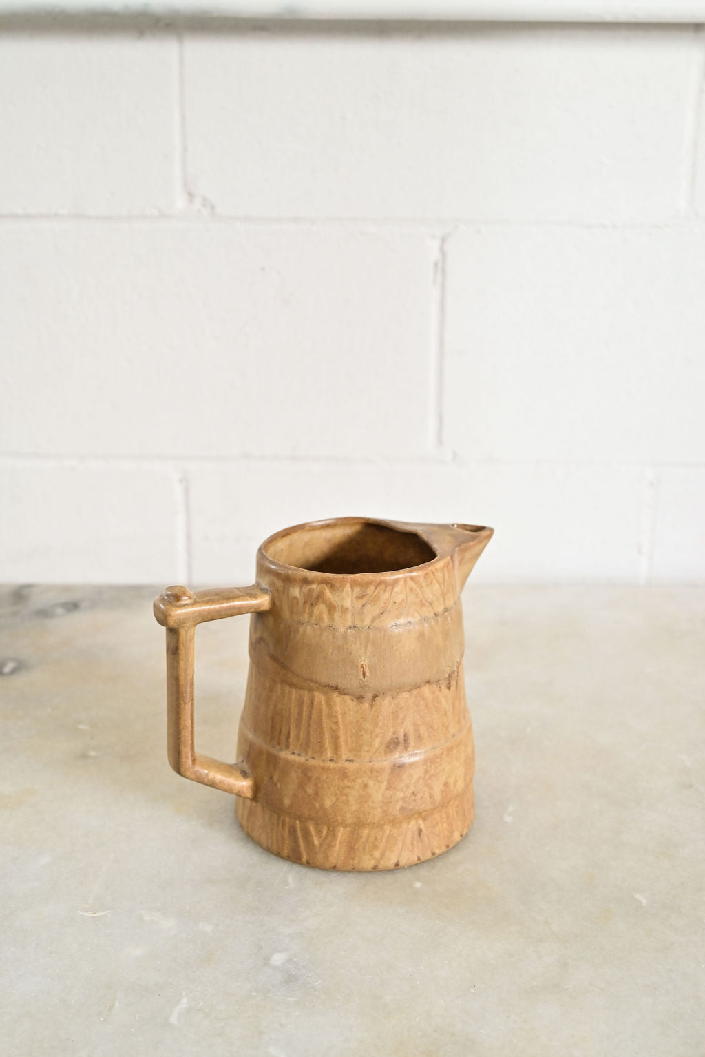 vintage french square handled pottery pitcher