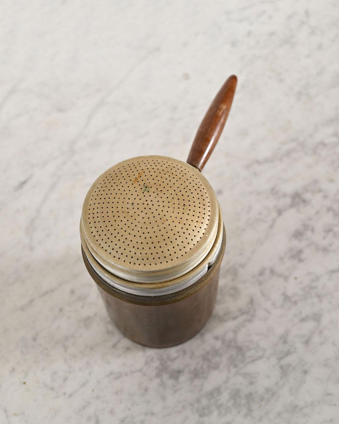 antique copper and aluminum sugar sifter