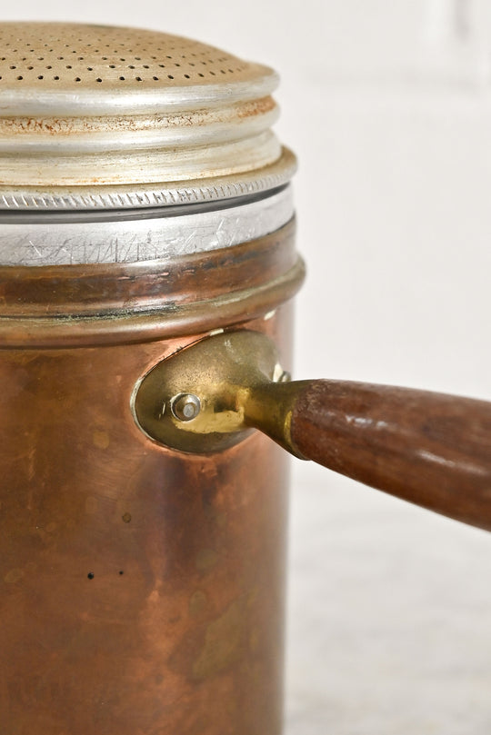 antique copper and aluminum sugar sifter