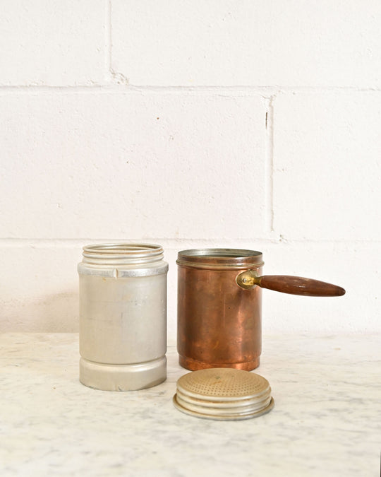 antique copper and aluminum sugar sifter