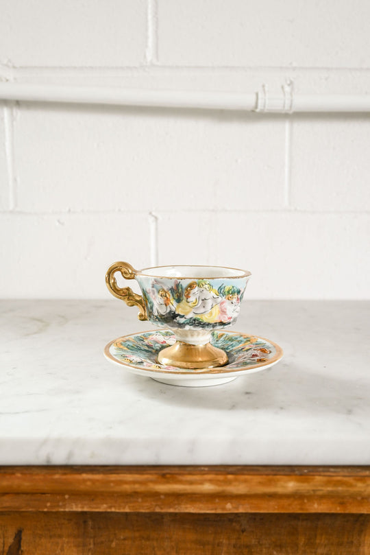 vintage italian capodimonte tea cups and saucers, set of 4