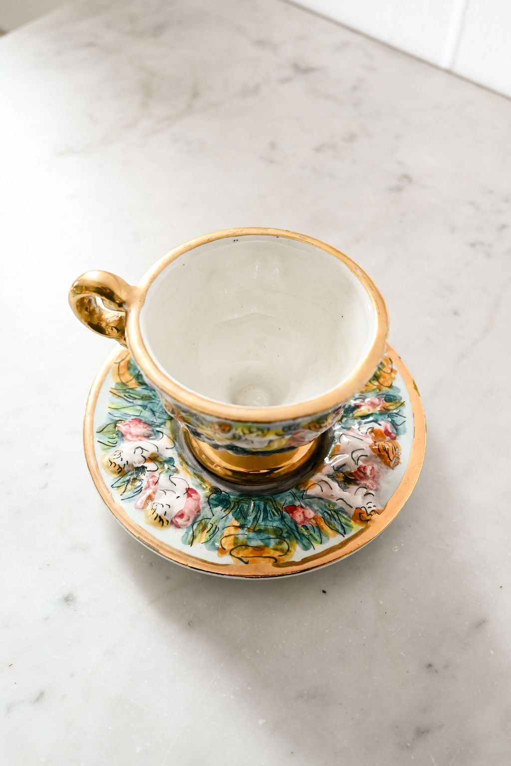 vintage italian capodimonte tea cups and saucers, set of 4