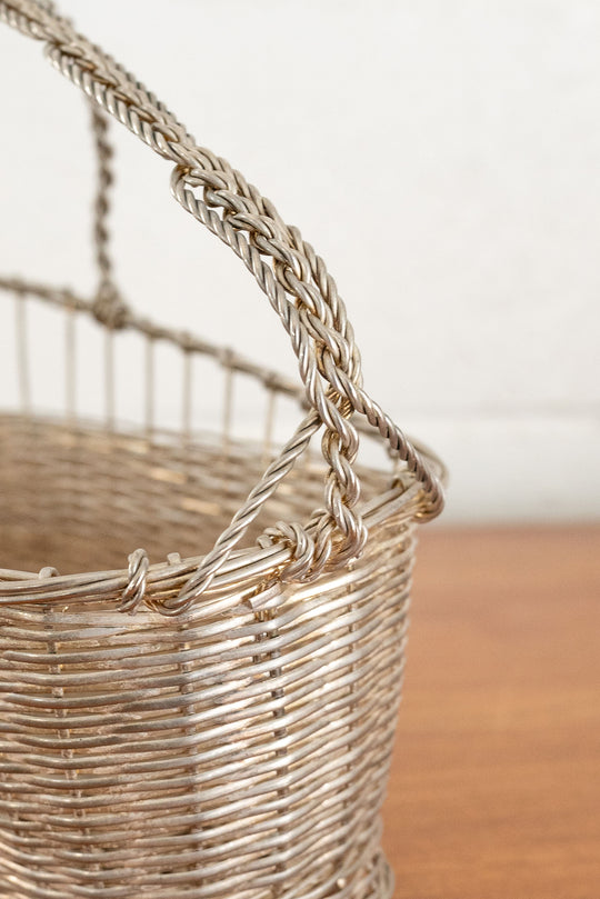vintage french silver wire woven bottle caddy