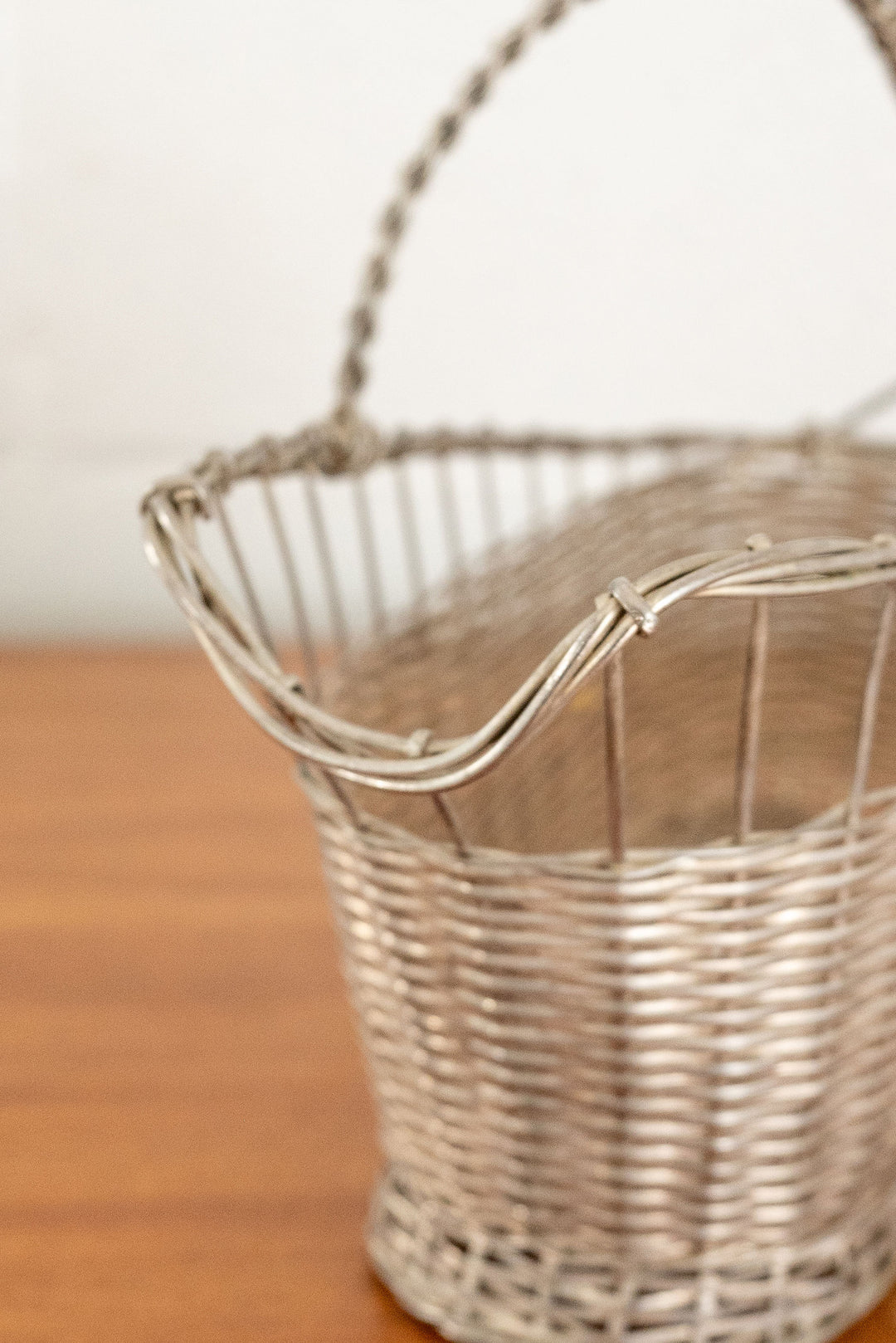 vintage french silver wire woven bottle caddy