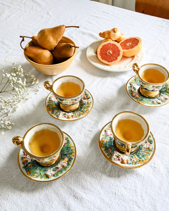 vintage italian capodimonte tea cups and saucers, set of 4