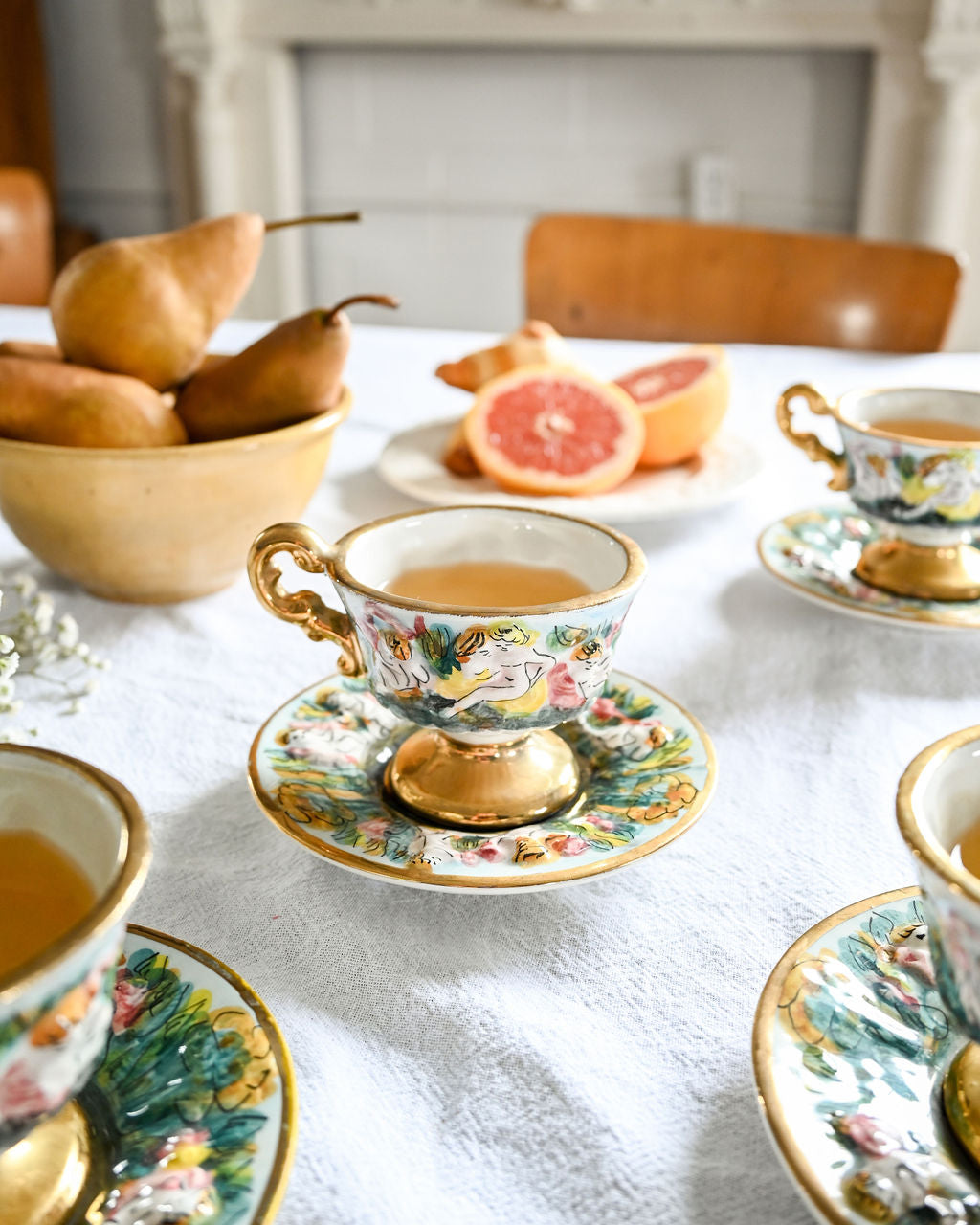 vintage italian capodimonte tea cups and saucers, set of 4