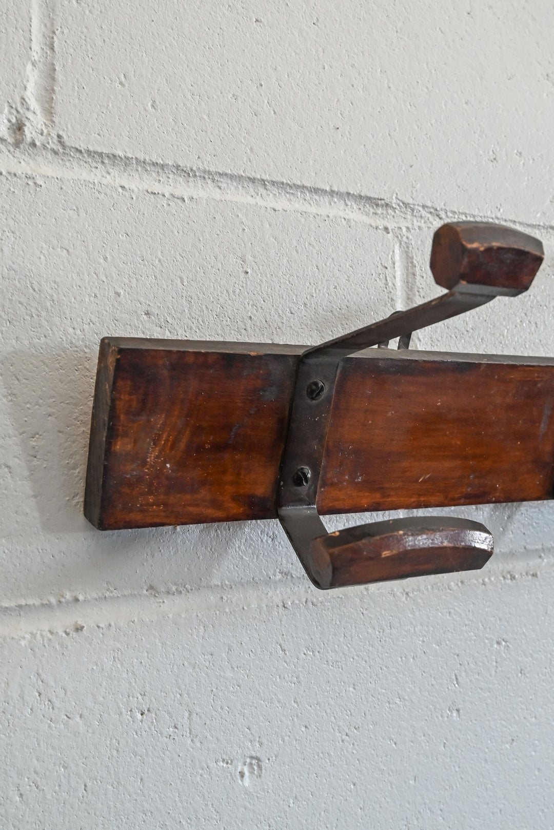 vintage french wood and metal wall hooks