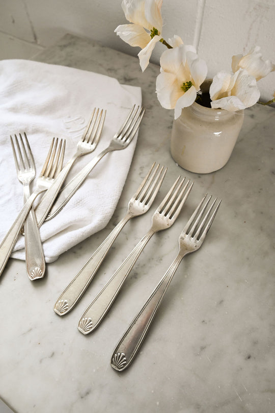 vintage french silver plate flatware, set of 10