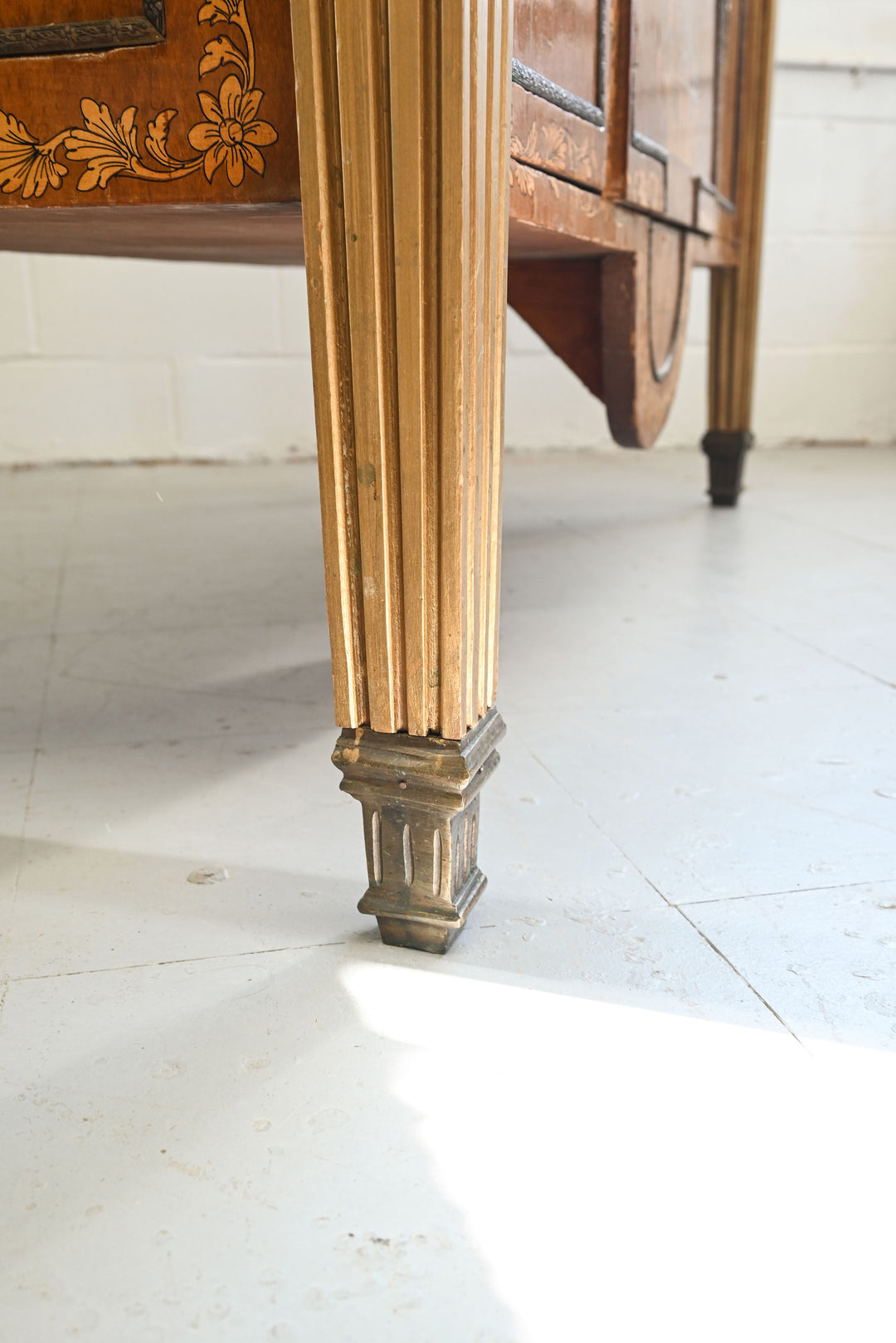 vintage italian marble topped commode with inlaid wood