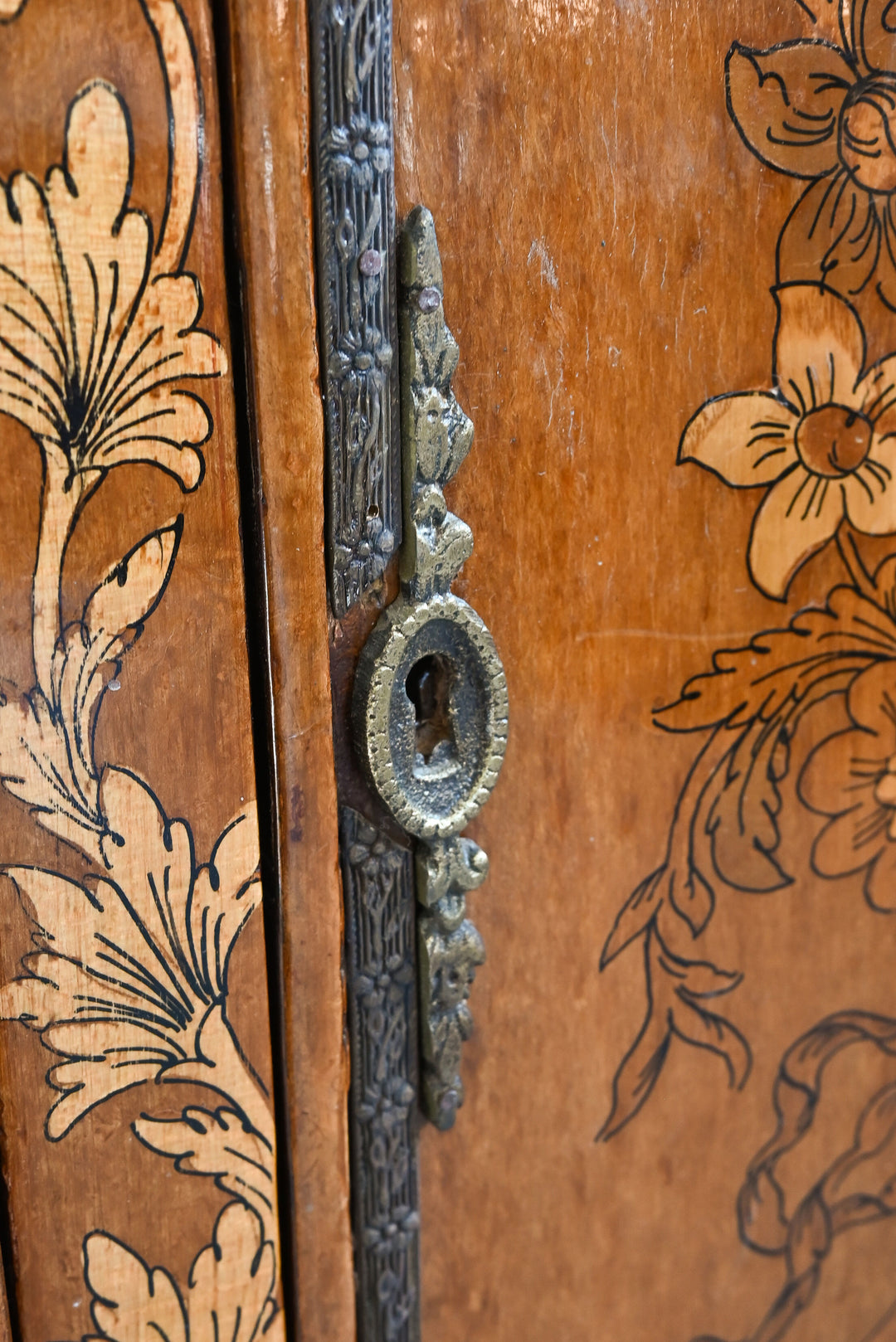 vintage italian marble topped commode with inlaid wood
