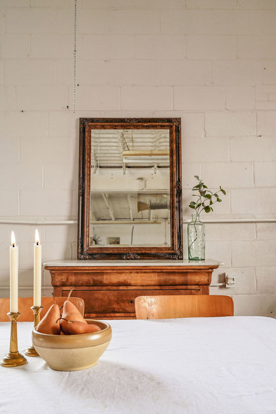 vintage large carved wood framed mirror