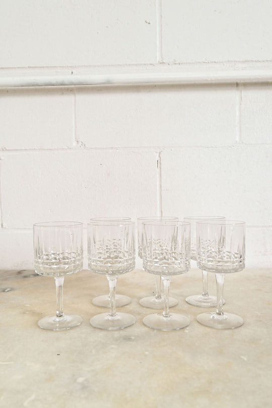 vintage french wine glasses, set of 7