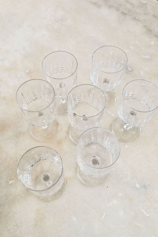 vintage french wine glasses, set of 7