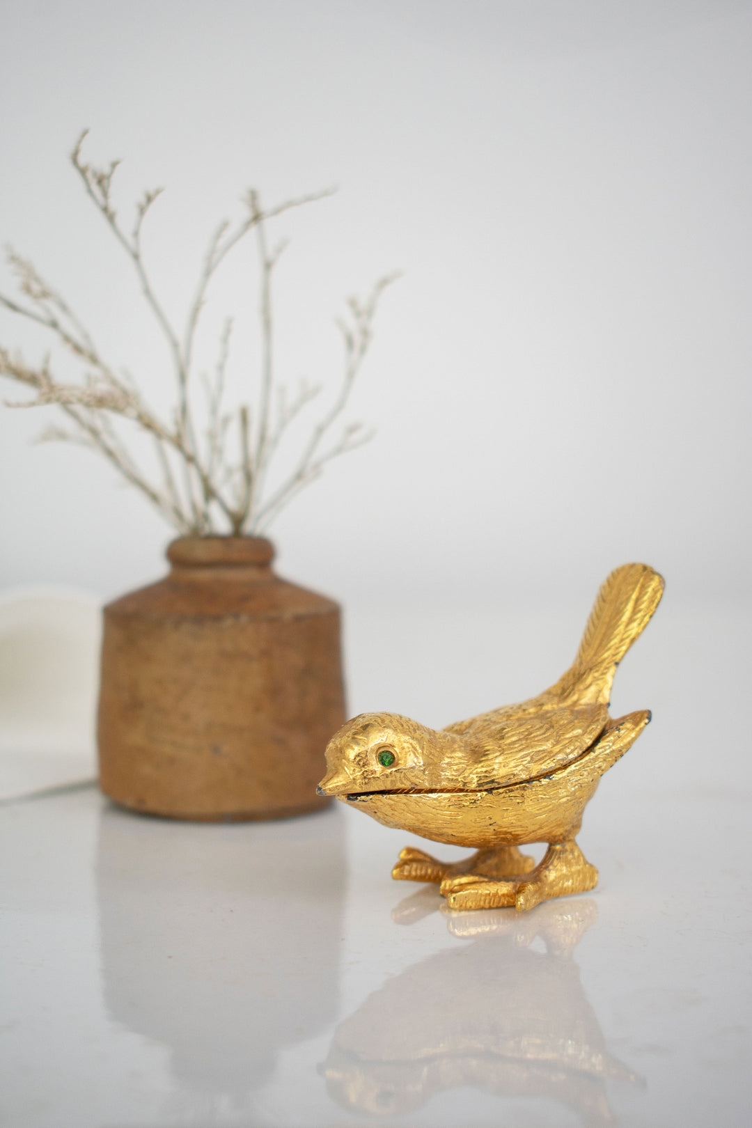 vintage gold bird pill box