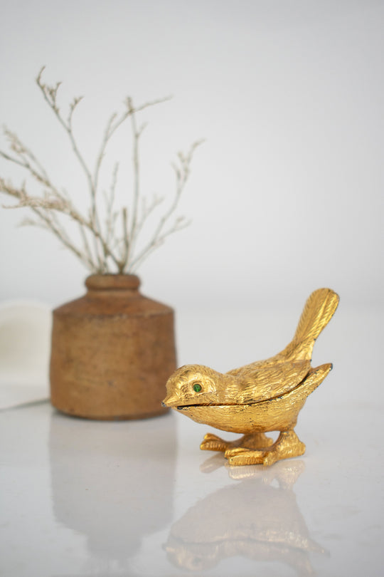 vintage gold bird pill box