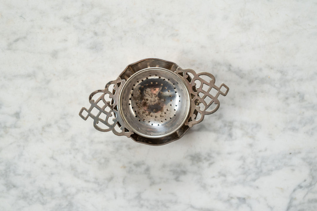 vintage french tea strainer and monogrammed bowl