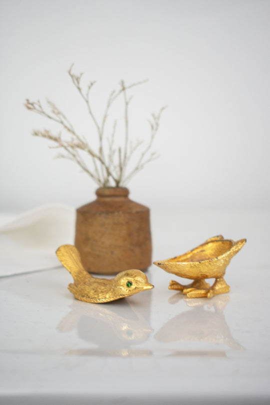vintage gold bird pill box