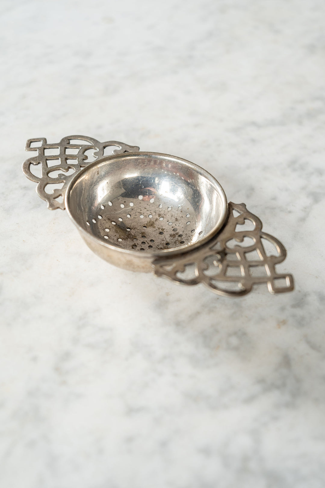 vintage french tea strainer and monogrammed bowl