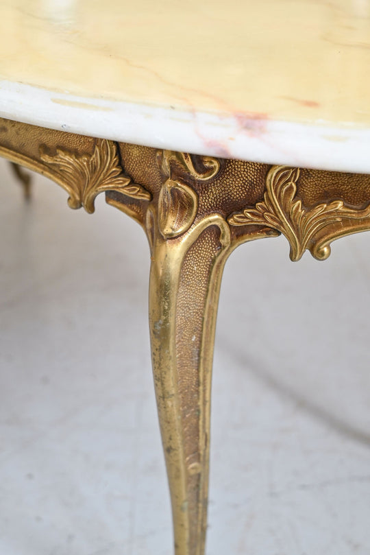 1970s French Louis style cast brass and marble coffee table