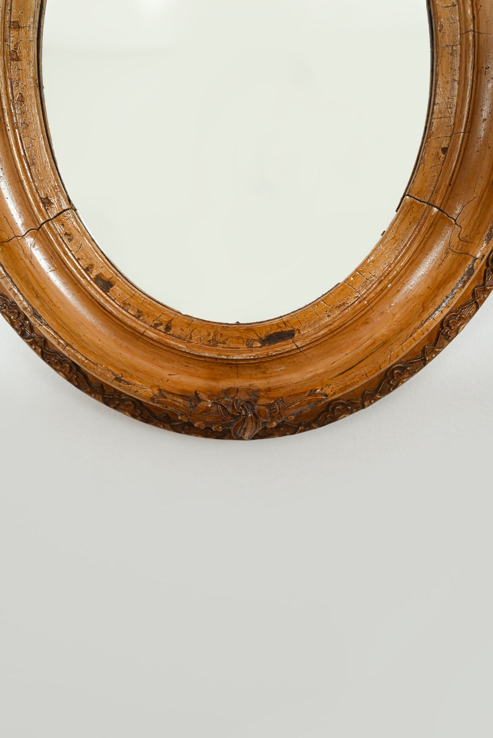 vintage oval wooden carved mirror