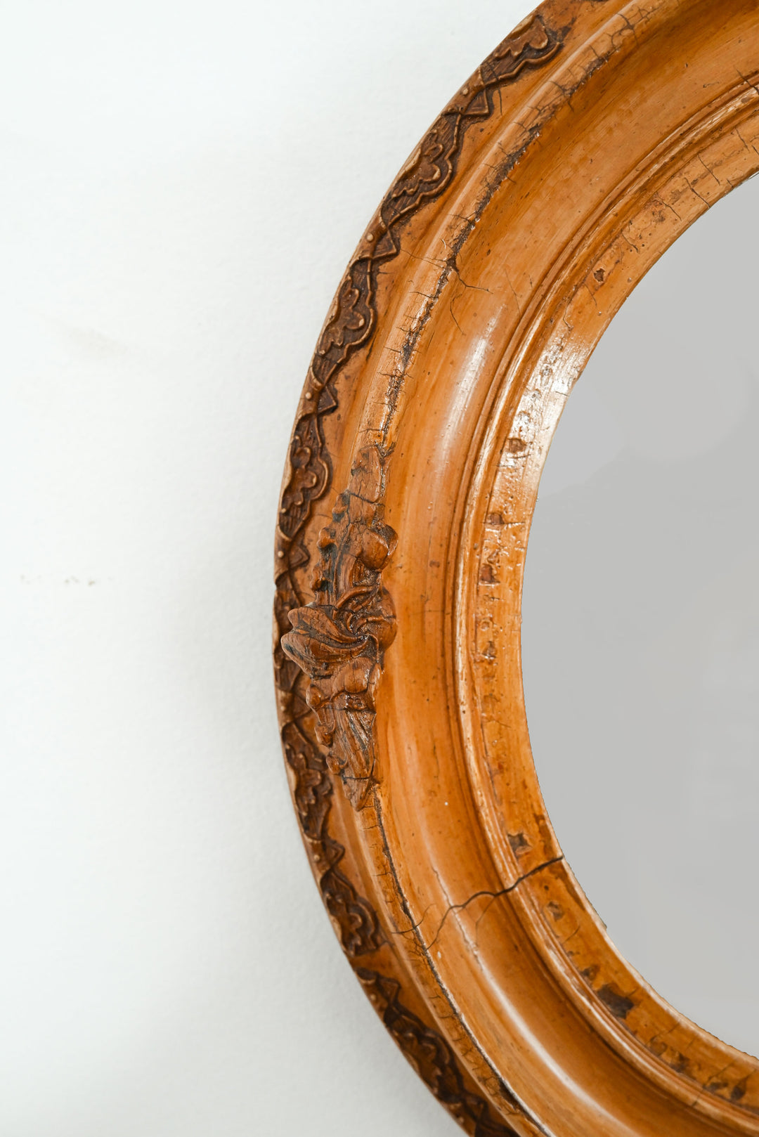 vintage oval wooden carved mirror
