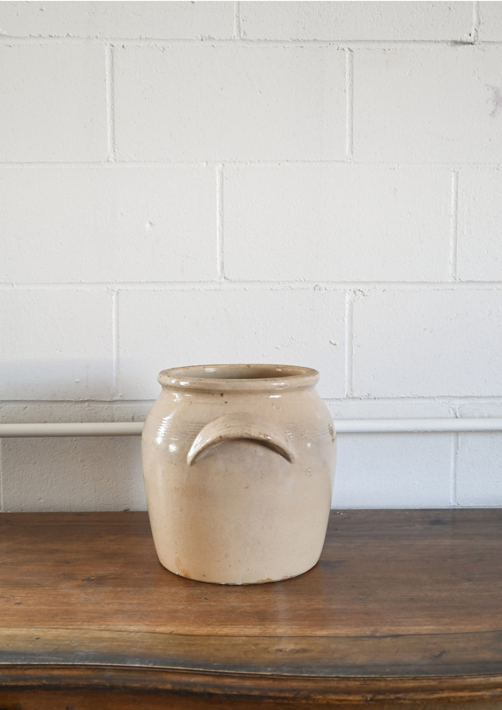 vintage french stoneware confit pot, cream