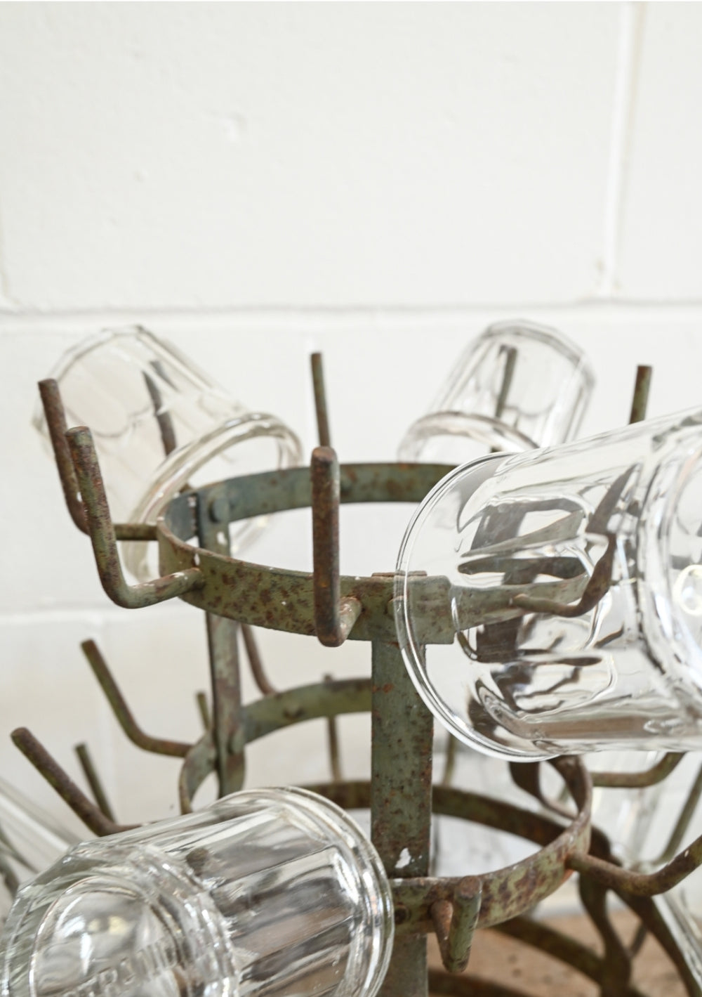 vintage French zinc bottle drying rack, small