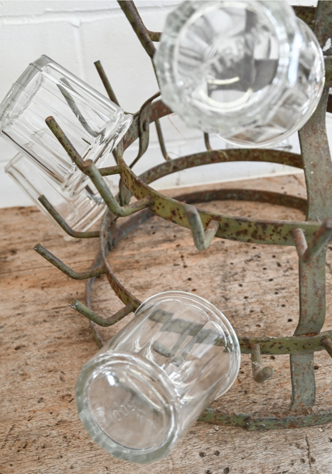 vintage French zinc bottle drying rack, small