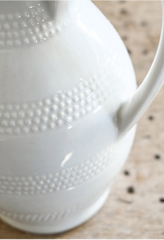 vintage French stoneware pitcher, white